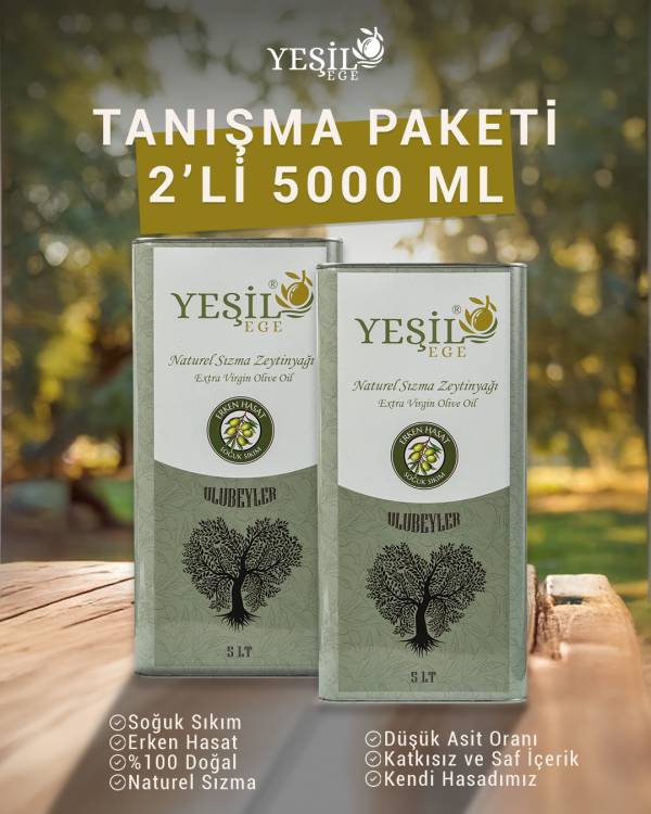 Yeşil Ege Erken Hasat Soğuk Sıkım Naturel Sızma Zeytintağı 5 litre 2li Tanışma Paketi