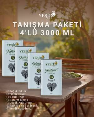 Yeşil Ege Erken Hasat Soğuk Sıkım Naturel Sızma Zeytintağı 3 litre 4lü Tanışma Paketi
