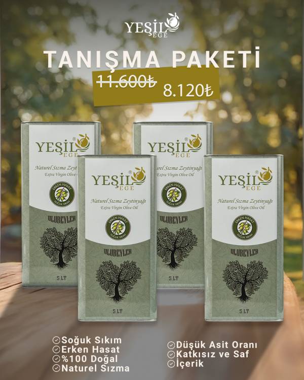 Yeşil Ege - Ayvalık Erken Hasat Soğuk Sıkım Zeytinyağı 5000 ML Tanışma Paketi 4'lü